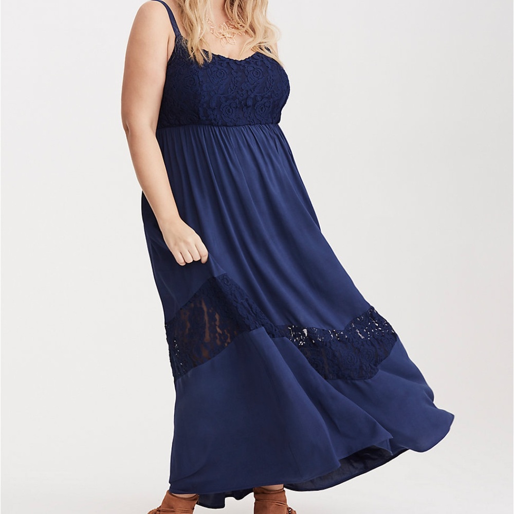 Lace Inset Gauze Maxi Dress